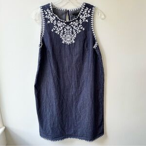 Ann Taylor lightweight chambray embroidered shift dress